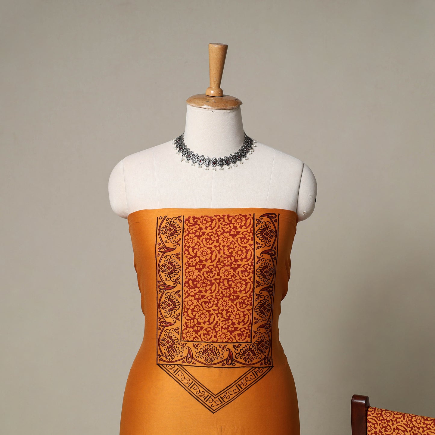 Bagh Hand Block Print Natural Dyed Chanderi Silk 3pc Unstitched Dress Material Suit Set 58