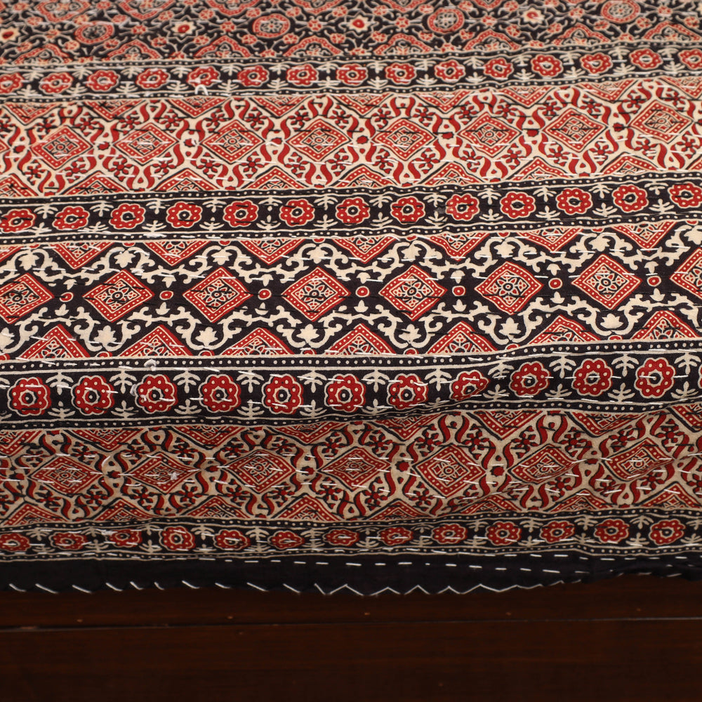 Brown - Ajrakh Print Double Tagai Kantha Bed Cover 41