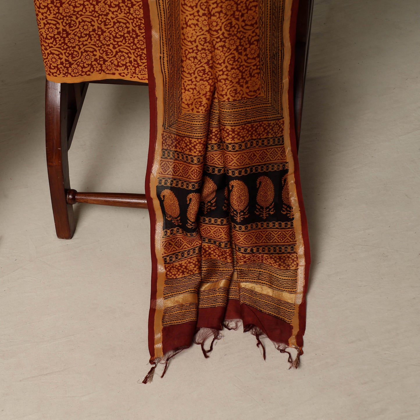 Bagh Hand Block Print Natural Dyed Chanderi Silk 3pc Unstitched Dress Material Suit Set 58