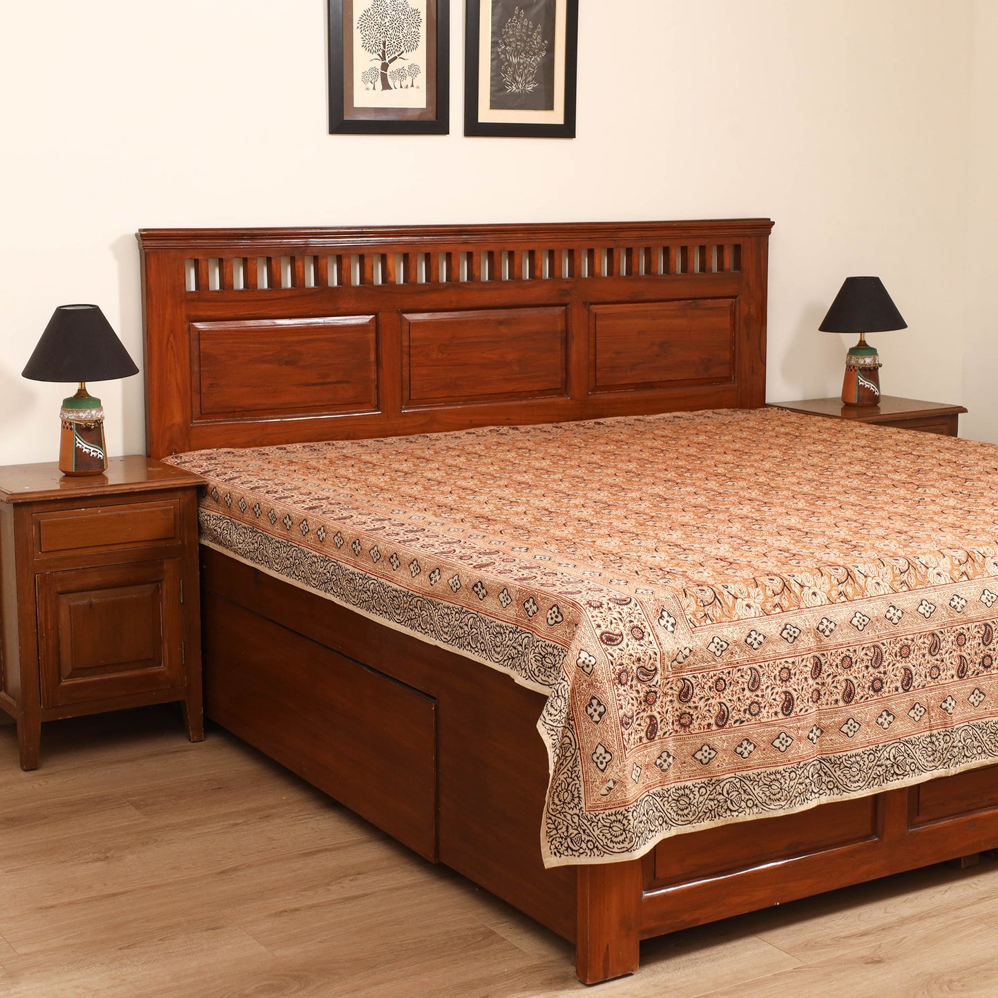 Pedana Hand Block Kalamkari Print Double Bedsheet (108 x 90 in) 17