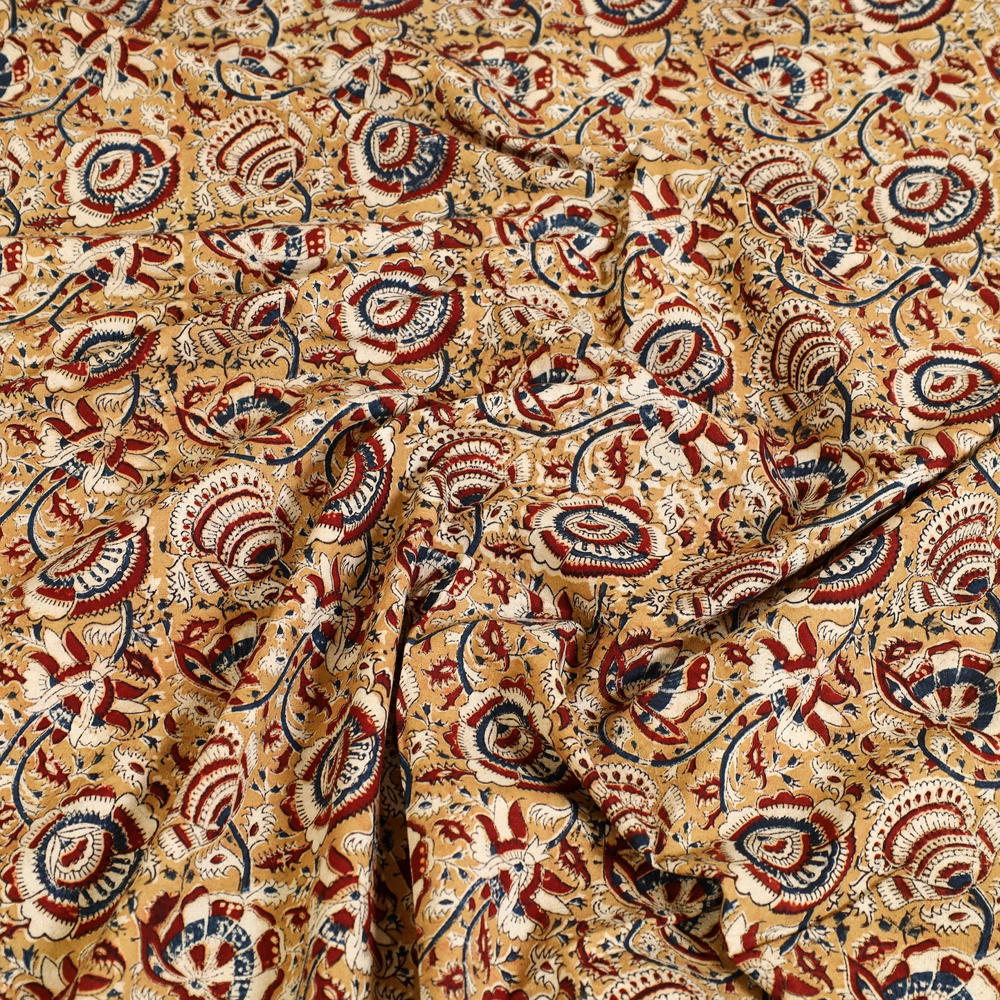 Yellow - Block Print Cotton Pedana Kalamkari Bed Sheet 04