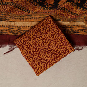 Bagh Hand Block Print Natural Dyed Chanderi Silk 3pc Unstitched Dress Material Suit Set 58
