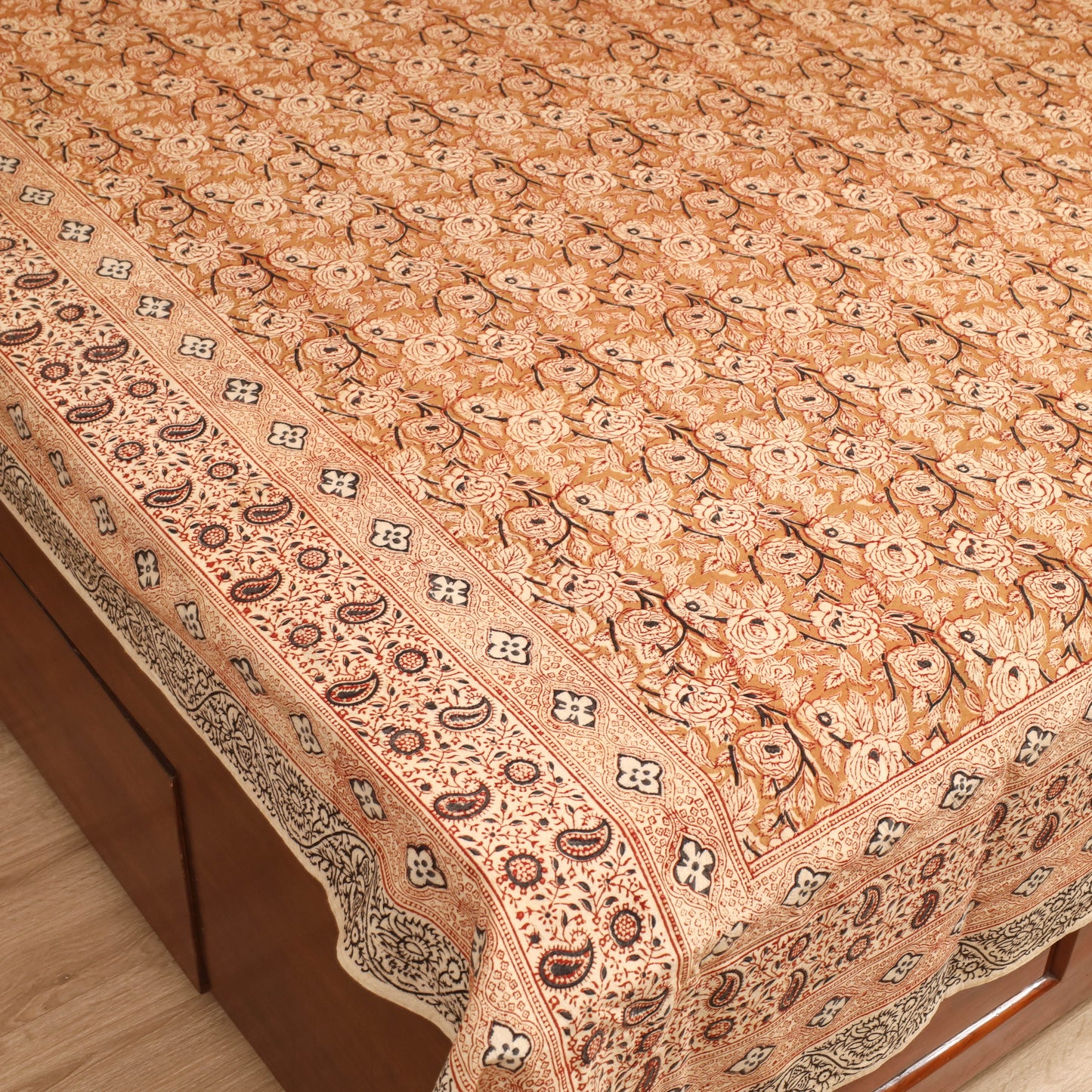 Pedana Hand Block Kalamkari Print Double Bedsheet (108 x 90 in) 17