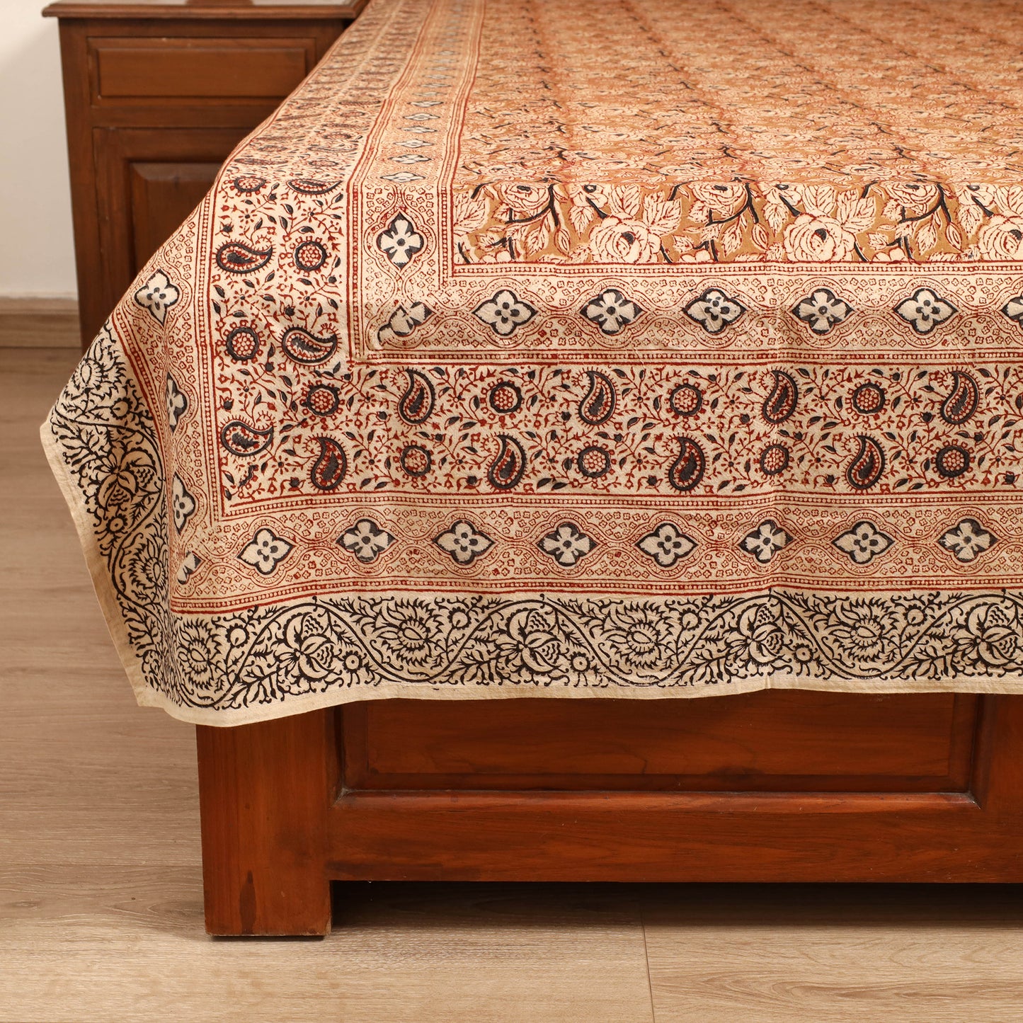 Pedana Hand Block Kalamkari Print Double Bedsheet (108 x 90 in) 17