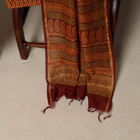 Bagh Hand Block Print Natural Dyed Chanderi Silk 3pc Unstitched Dress Material Suit Set 59