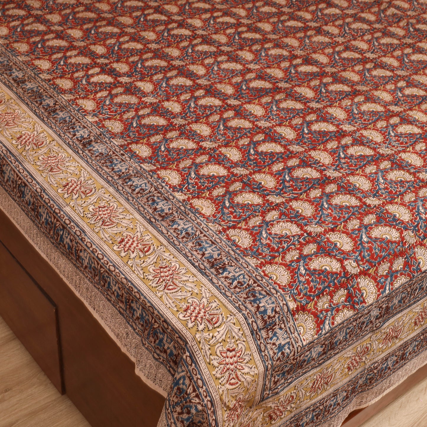 Pedana Hand Block Kalamkari Print Double Bedsheet (108 x 90 in) 18