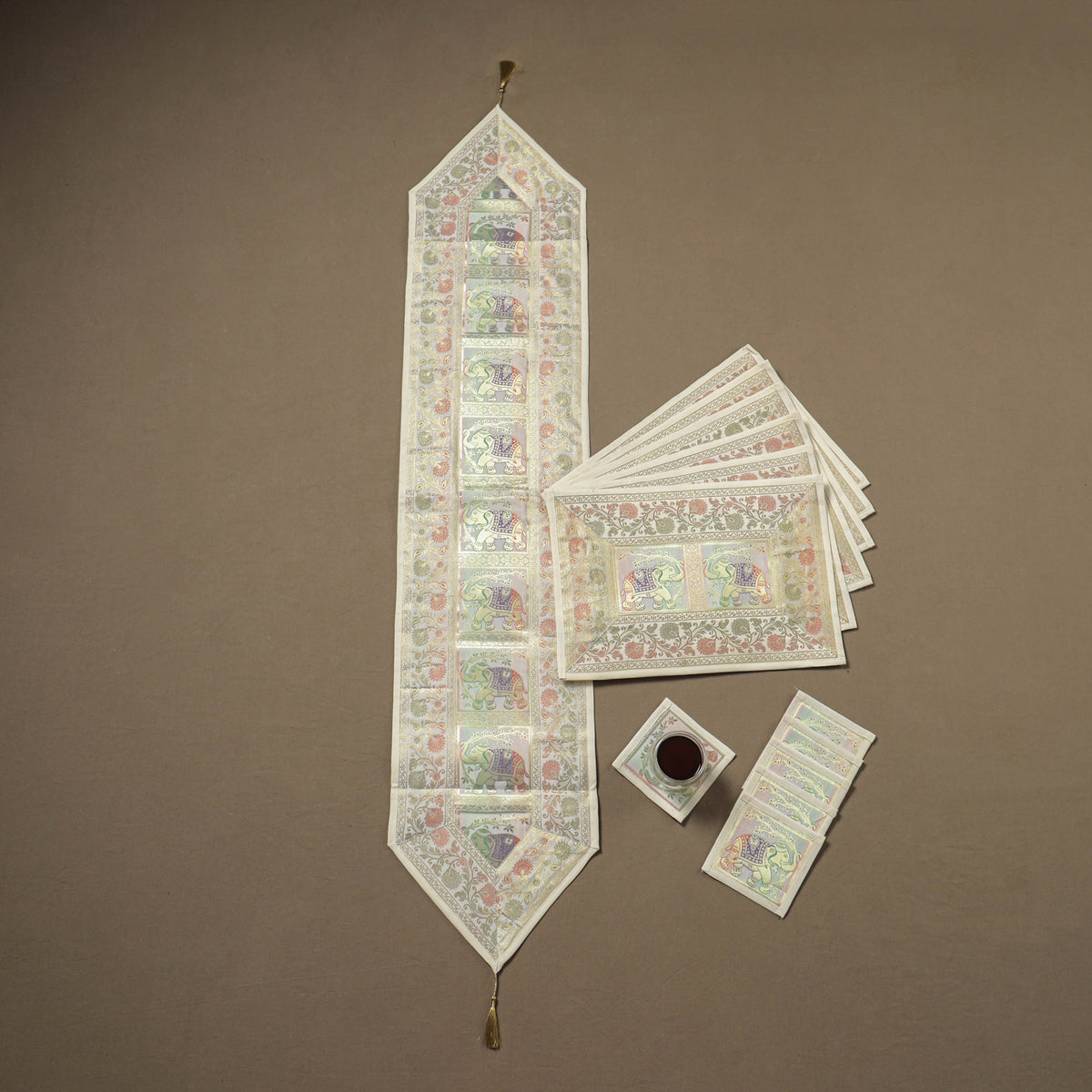 13pc Dining Table Linen Set in Brocade Banarasi Silk 06