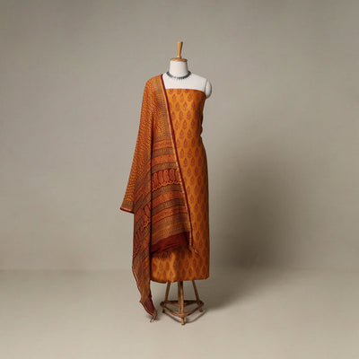 Bagh Hand Block Print Natural Dyed Chanderi Silk 3pc Unstitched Dress Material Suit Set 59