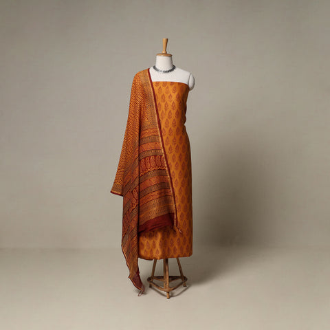 Bagh Hand Block Print Natural Dyed Chanderi Silk 3pc Unstitched Dress Material Suit Set 59