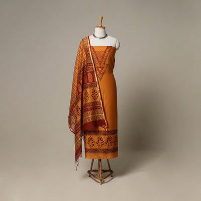Bagh Hand Block Print Natural Dyed Chanderi Silk 3pc Unstitched Dress Material Suit Set 60
