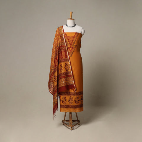Bagh Hand Block Print Natural Dyed Chanderi Silk 3pc Unstitched Dress Material Suit Set 60
