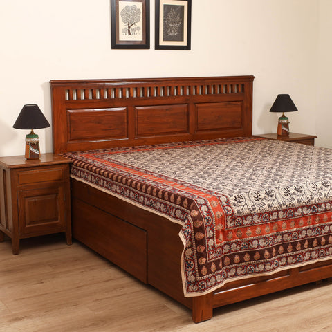 Beige - Pedana Hand Block Kalamkari Print Double Bedsheet (108 x 90 in) 19