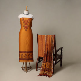 Bagh Hand Block Print Natural Dyed Chanderi Silk 3pc Unstitched Dress Material Suit Set 60