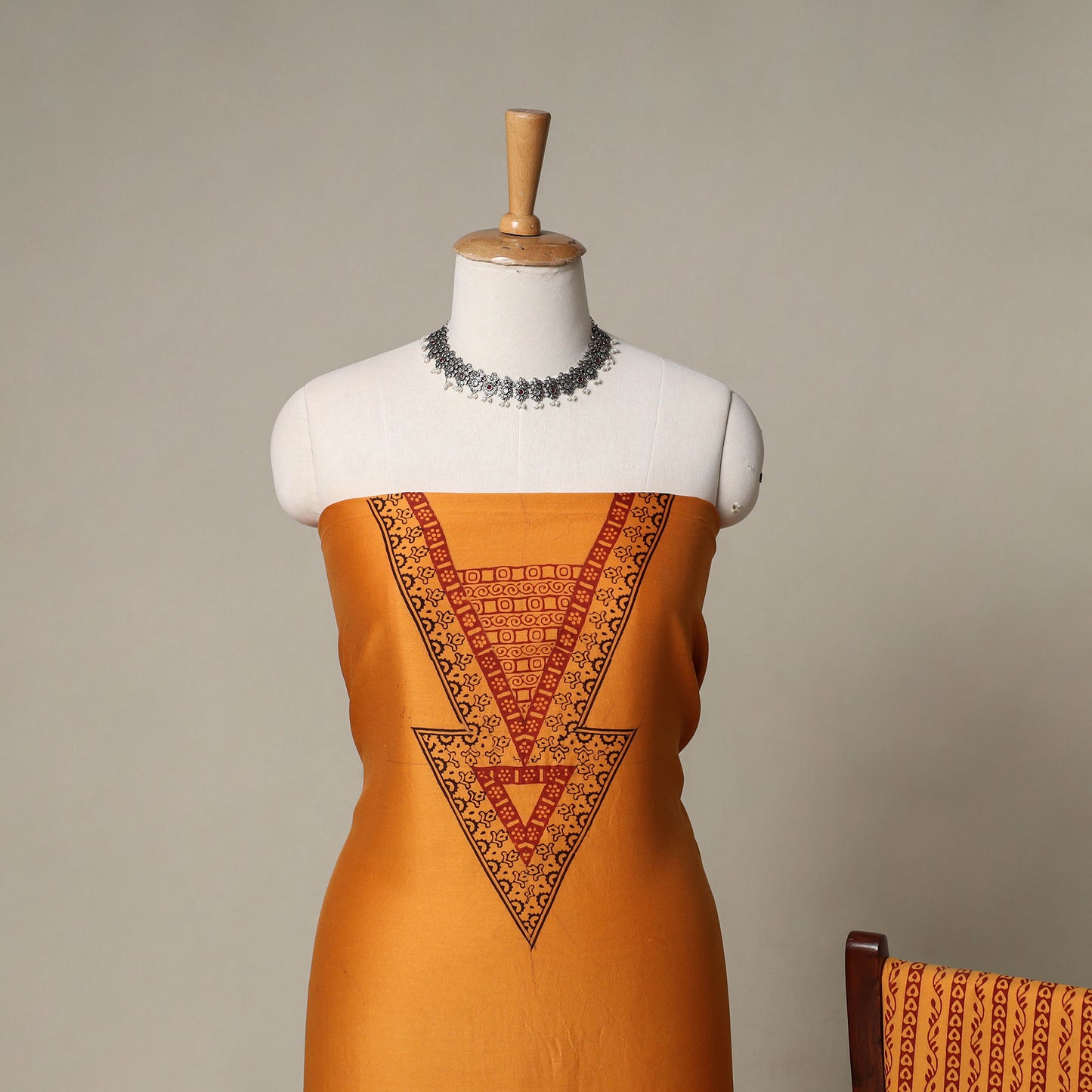 Bagh Hand Block Print Natural Dyed Chanderi Silk 3pc Unstitched Dress Material Suit Set 60