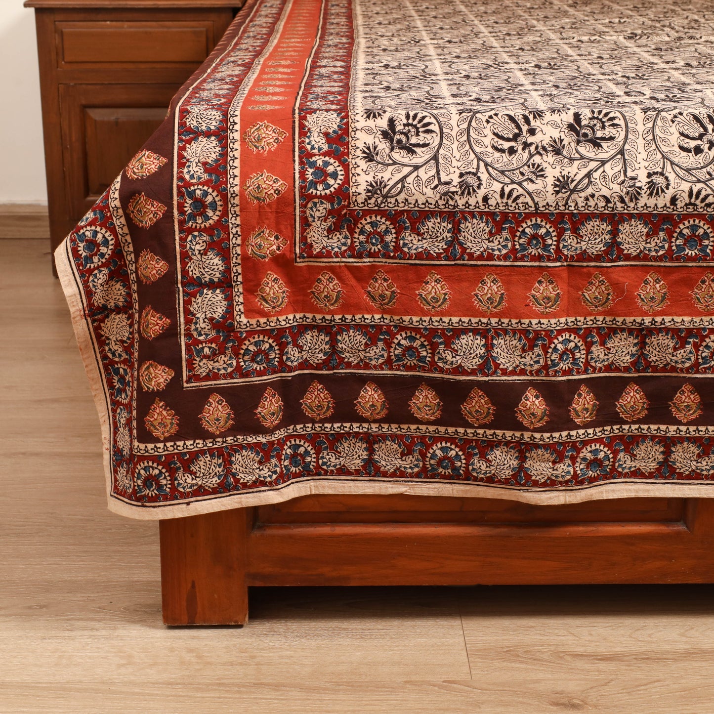Pedana Hand Block Kalamkari Print Double Bedsheet (108 x 90 in) 19