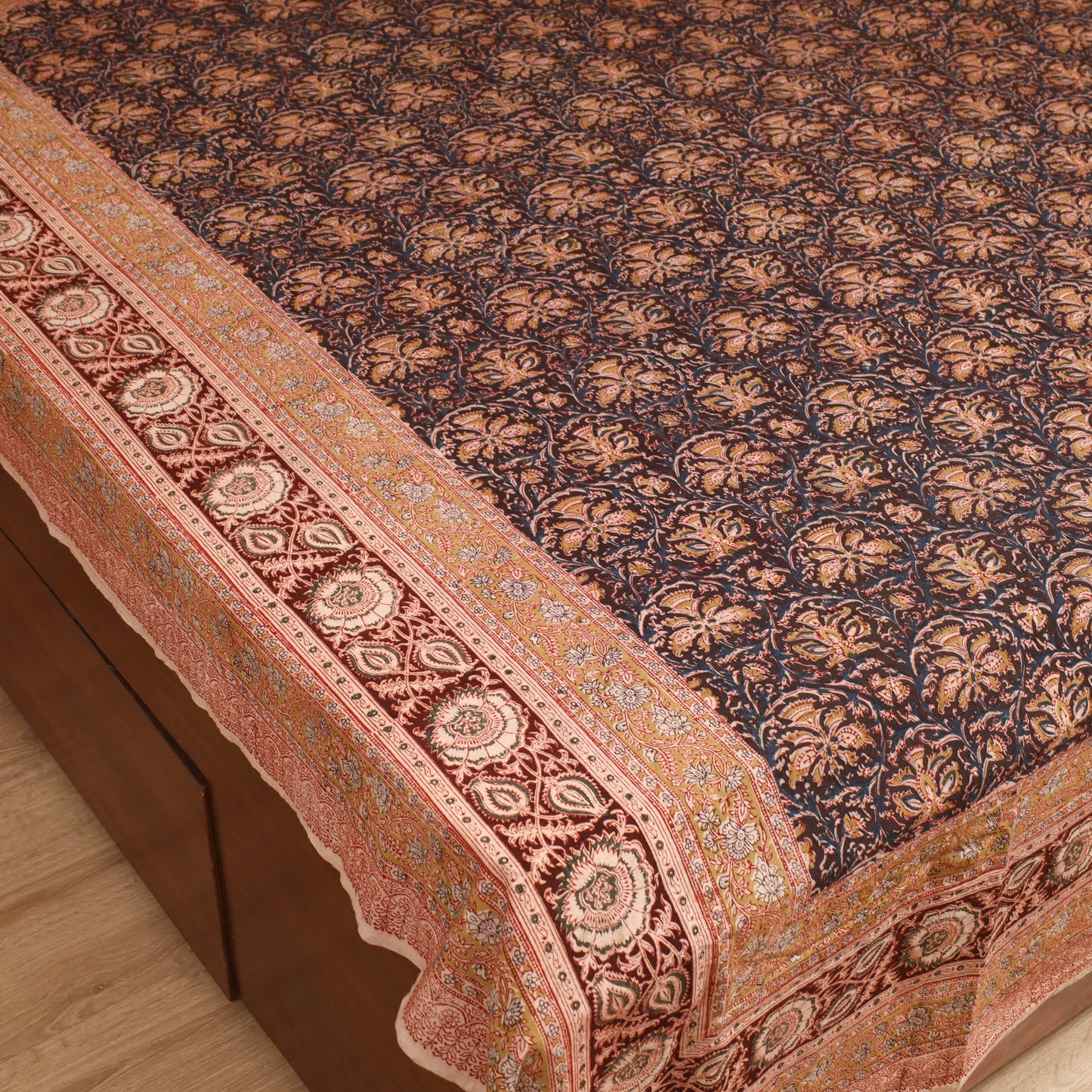 Pedana Hand Block Kalamkari Print Double Bedsheet (108 x 90 in) 20