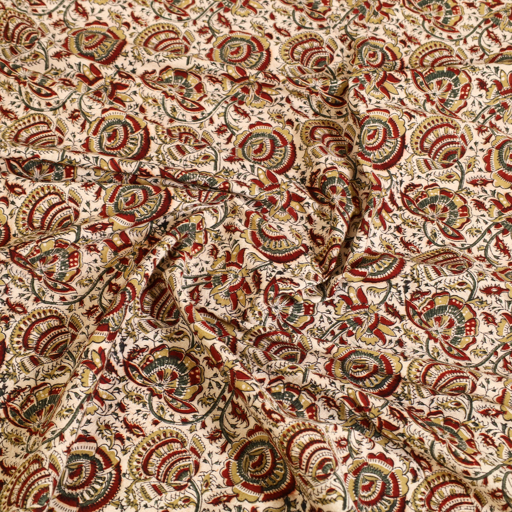 Beige -Block Print Cotton Pedana Kalamkari Bed Sheet 06