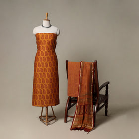Bagh Hand Block Print Natural Dyed Chanderi Silk 3pc Unstitched Dress Material Suit Set 61