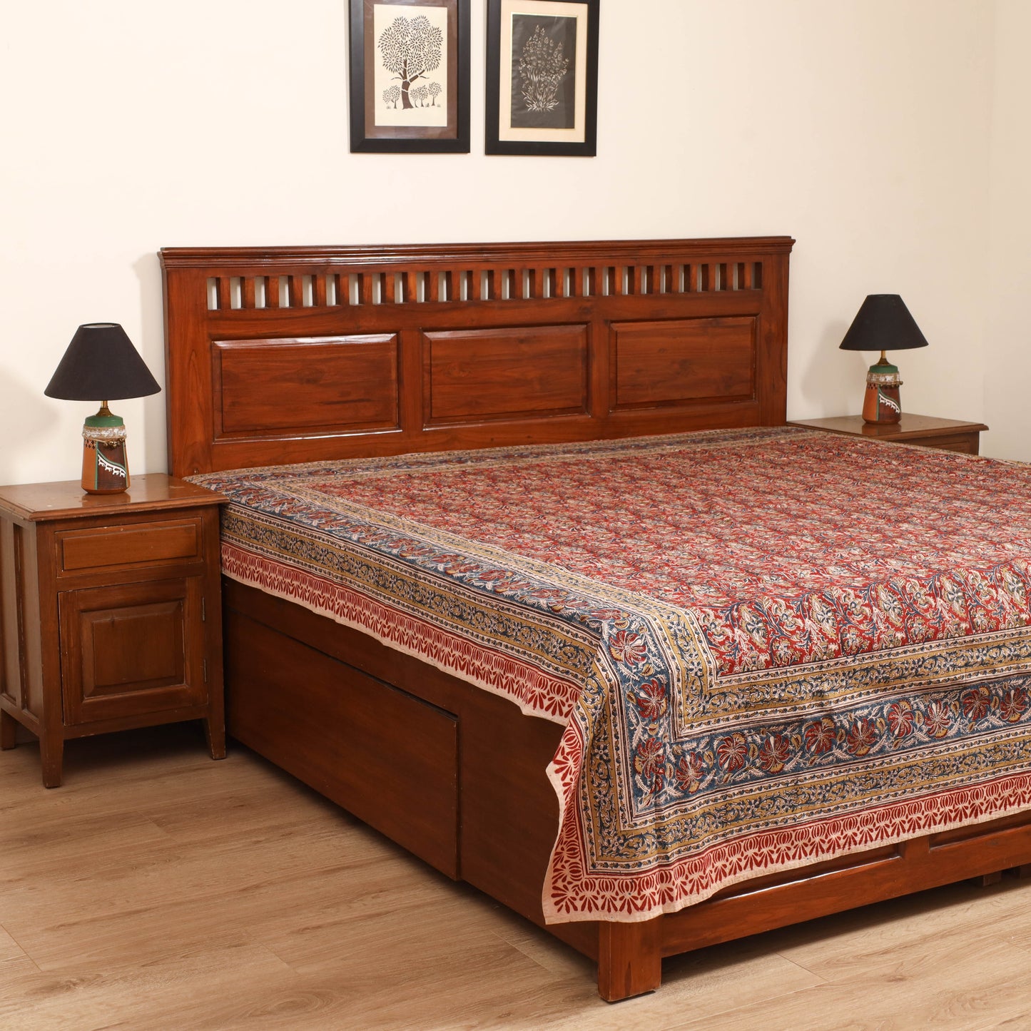 Pedana Hand Block Kalamkari Print Double Bedsheet (108 x 90 in) 21