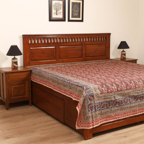 Red - Pedana Hand Block Kalamkari Print Double Bedsheet (108 x 90 in) 21