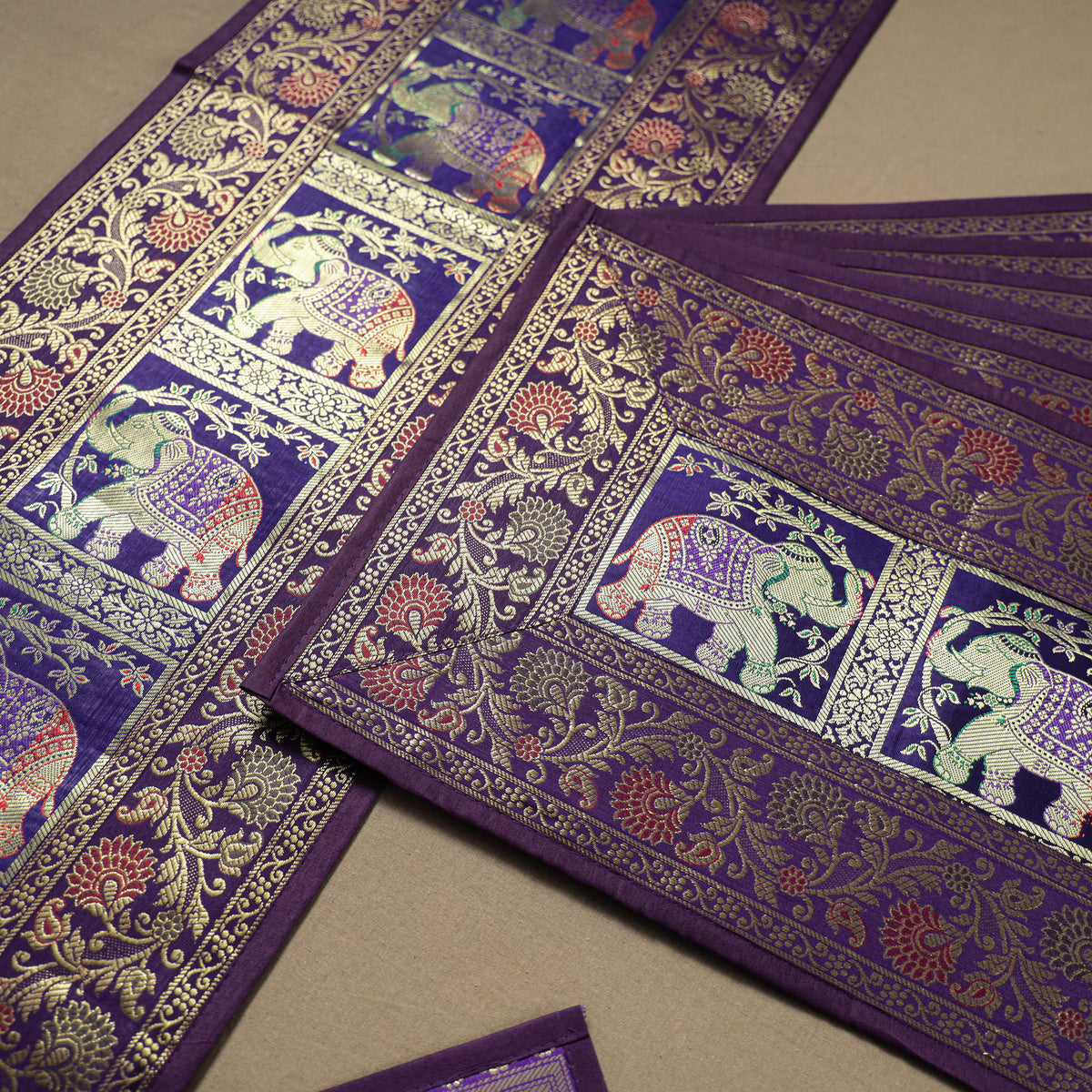 13pc Dining Table Linen Set in Brocade Banarasi Silk 07