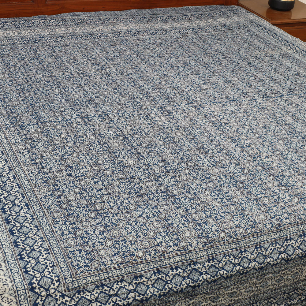 Blue - Ajrakh Print Double Tagai Kantha Bed Cover 45