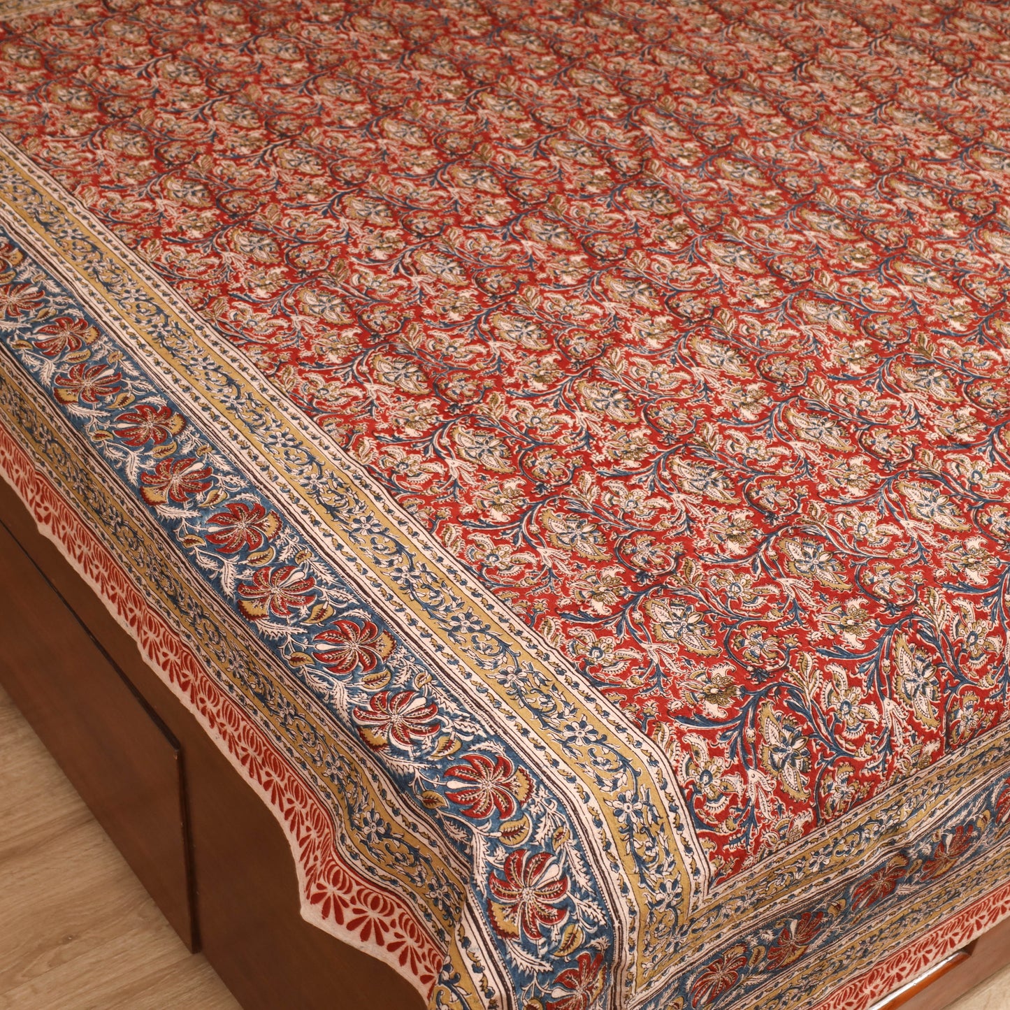 Pedana Hand Block Kalamkari Print Double Bedsheet (108 x 90 in) 21