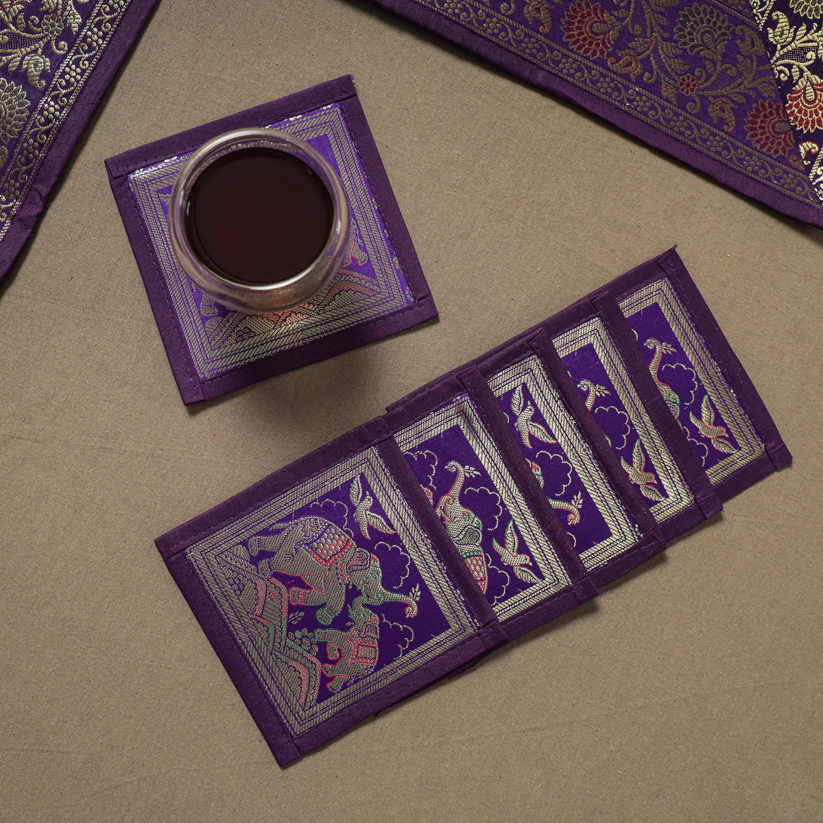 13pc Dining Table Linen Set in Brocade Banarasi Silk 07