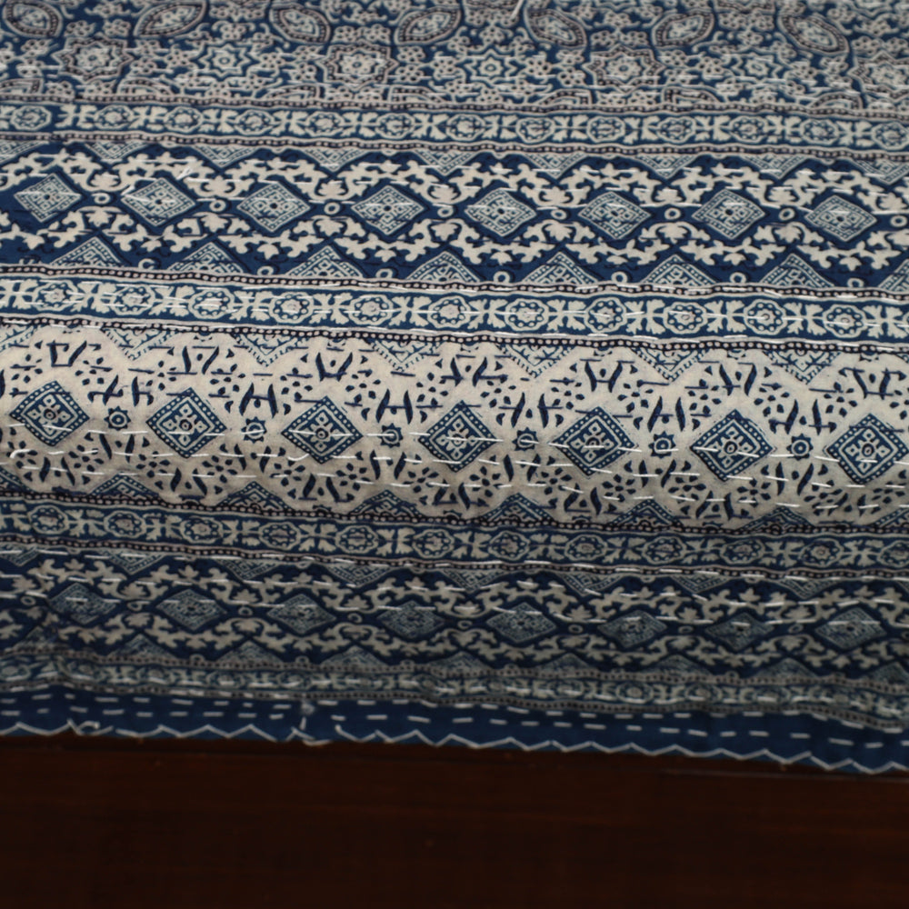 Blue - Ajrakh Print Double Tagai Kantha Bed Cover 45