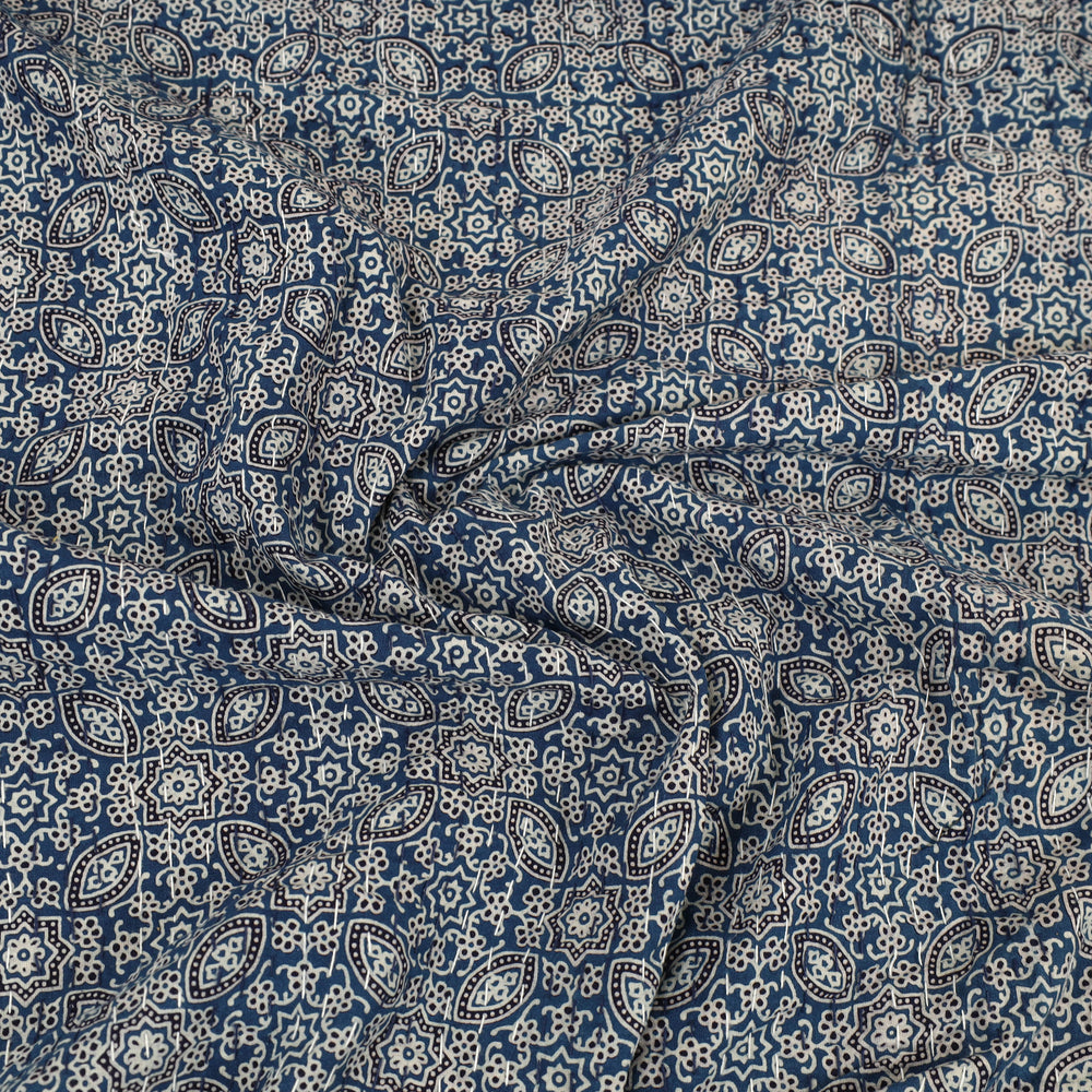 Blue - Ajrakh Print Double Tagai Kantha Bed Cover 45