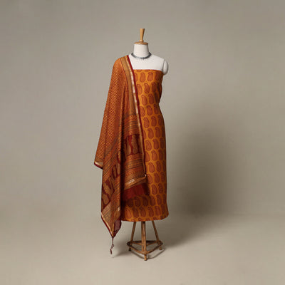 Bagh Hand Block Print Natural Dyed Chanderi Silk 3pc Unstitched Dress Material Suit Set 61