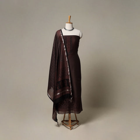 Bagh Hand Block Print Natural Dyed Chanderi Silk 3pc Unstitched Dress Material Suit Set 62