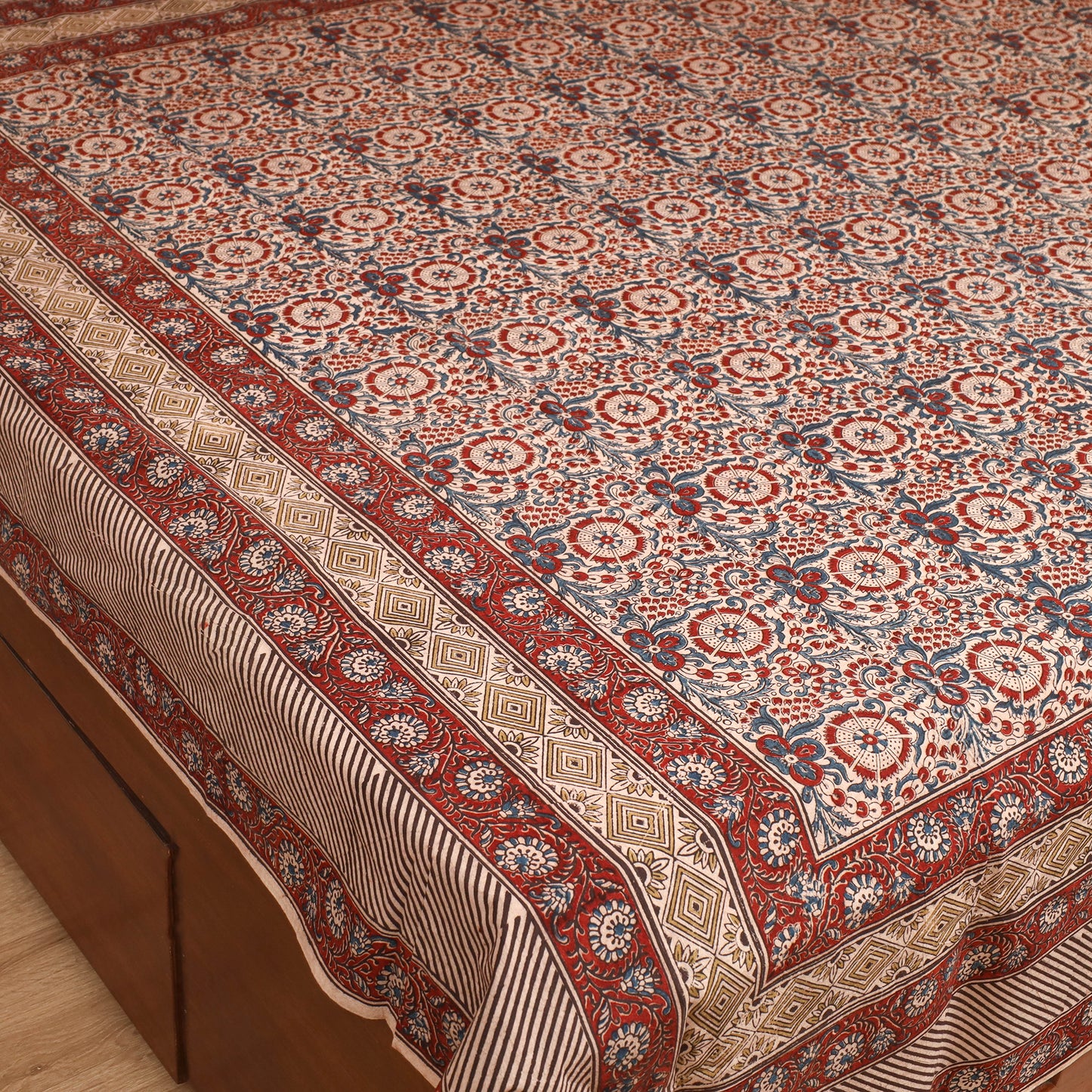 Pedana Hand Block Kalamkari Print Double Bedsheet (108 x 90 in) 22