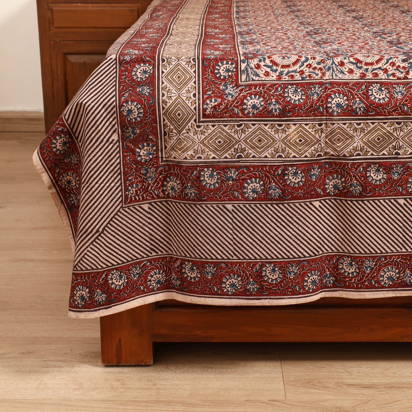 Pedana Hand Block Kalamkari Print Double Bedsheet (108 x 90 in) 22