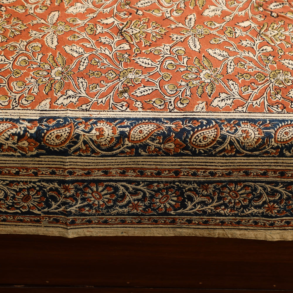 Orange - Block Print Cotton Pedana Kalamkari Bed Sheet 08