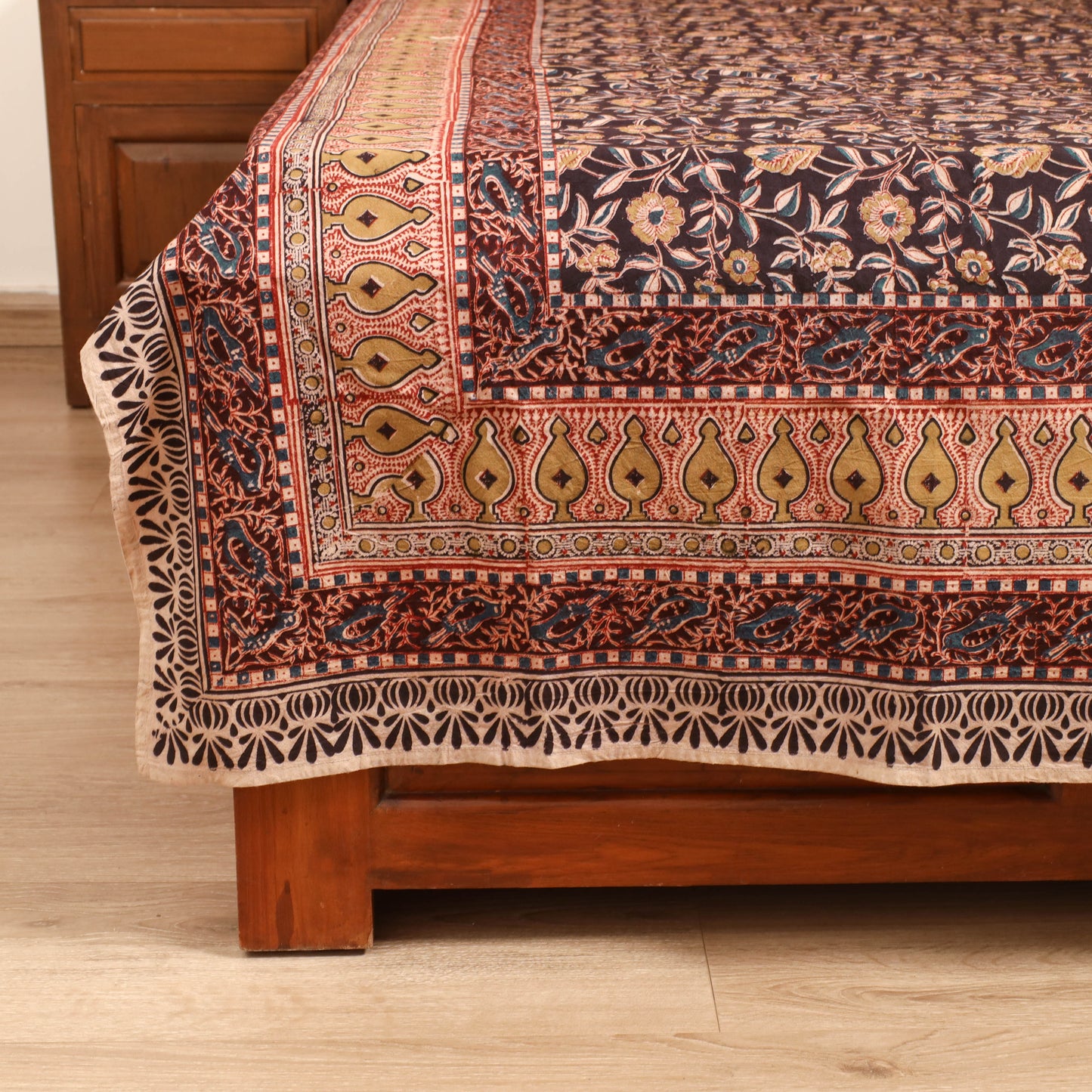 Pedana Hand Block Kalamkari Print Double Bedsheet (108 x 90 in) 28