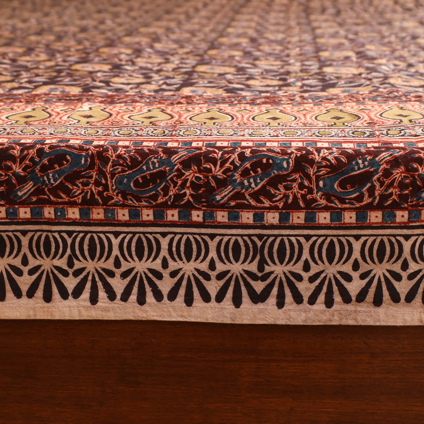Pedana Hand Block Kalamkari Print Double Bedsheet (108 x 90 in) 28