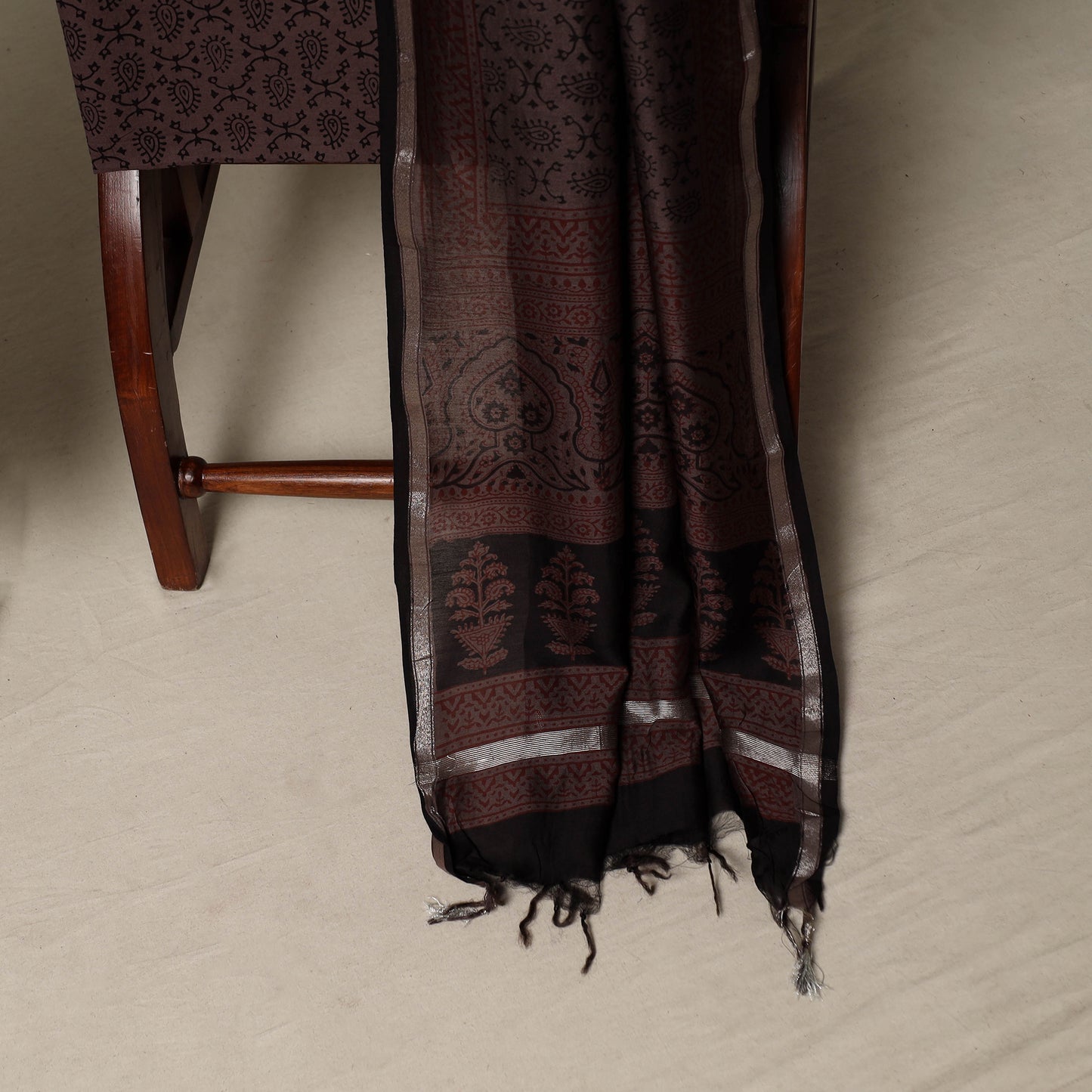 Bagh Hand Block Print Natural Dyed Chanderi Silk 3pc Unstitched Dress Material Suit Set 62