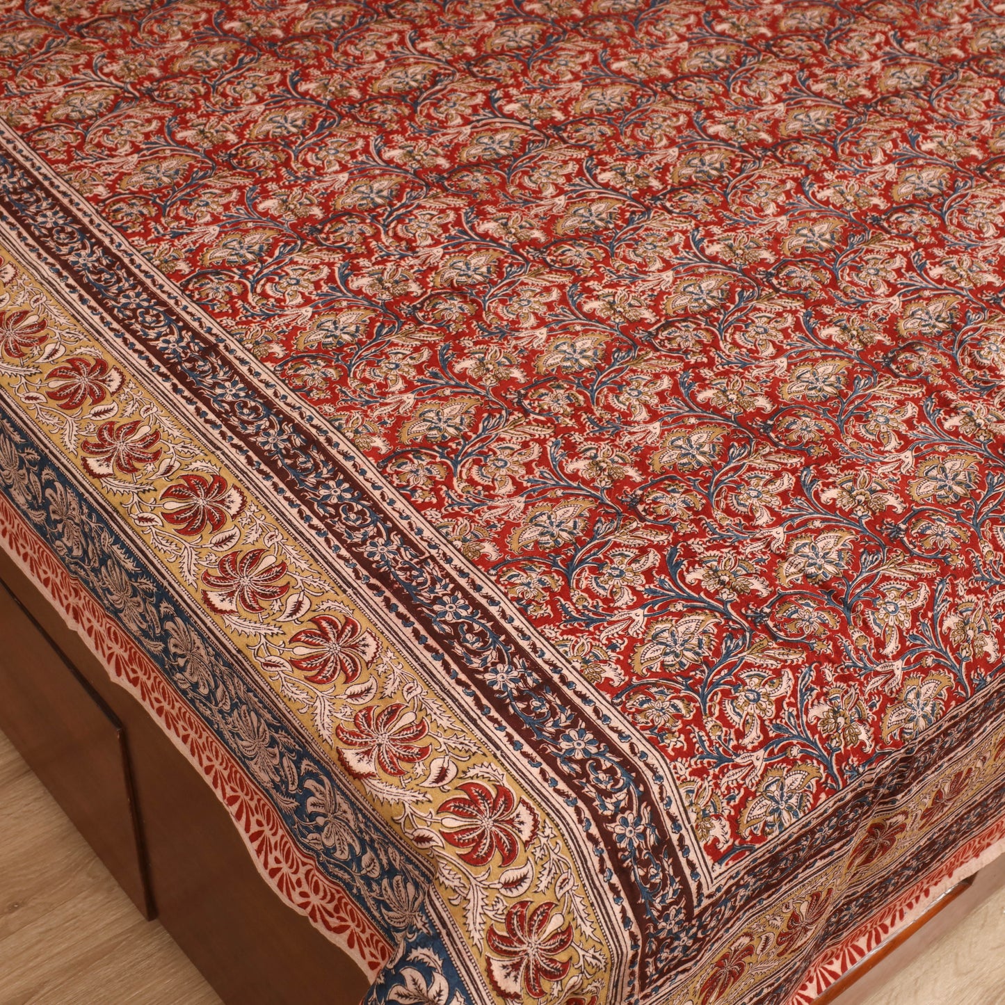 Pedana Hand Block Kalamkari Print Double Bedsheet (108 x 90 in) 24