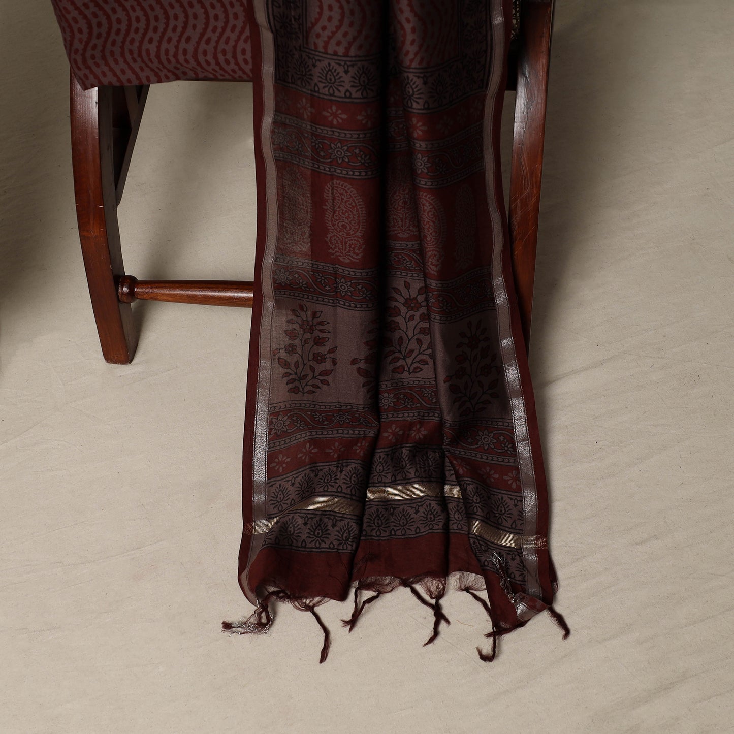 Bagh Hand Block Print Natural Dyed Chanderi Silk 3pc Unstitched Dress Material Suit Set 63