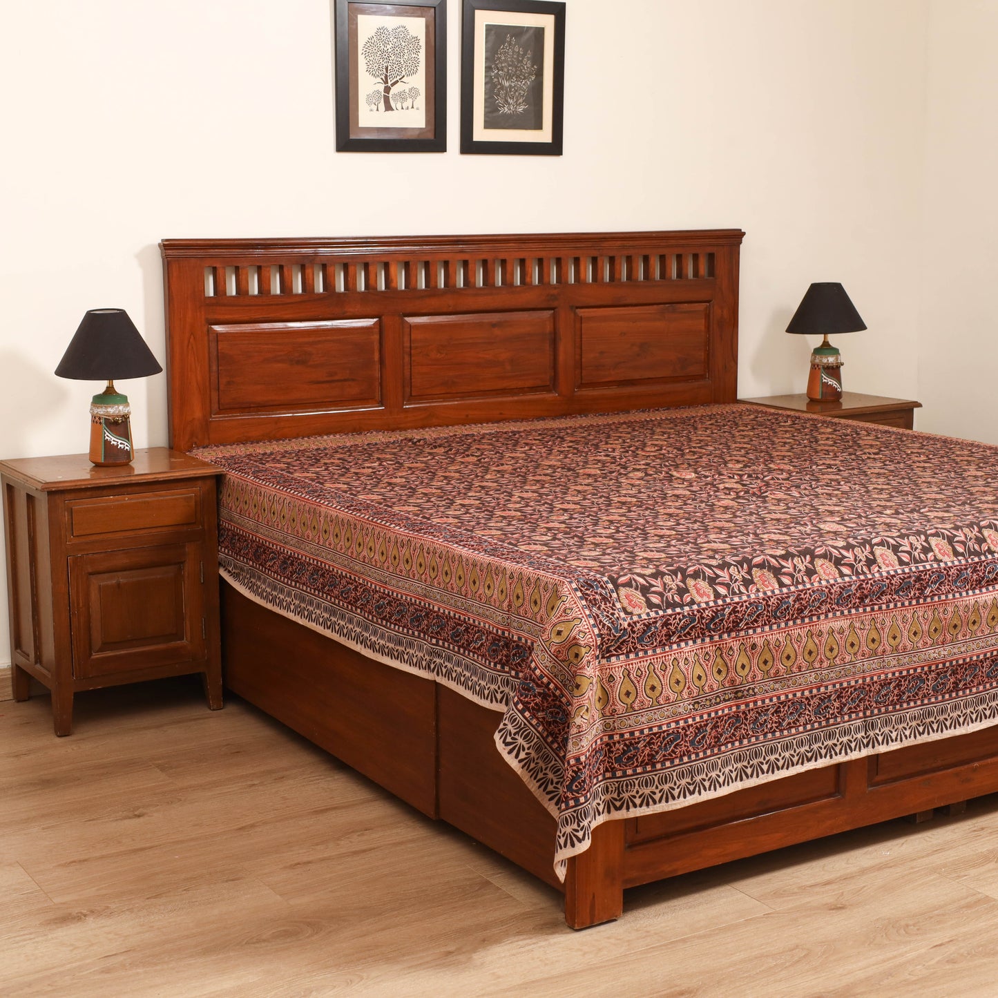Pedana Hand Block Kalamkari Print Double Bedsheet (108 x 90 in) 25