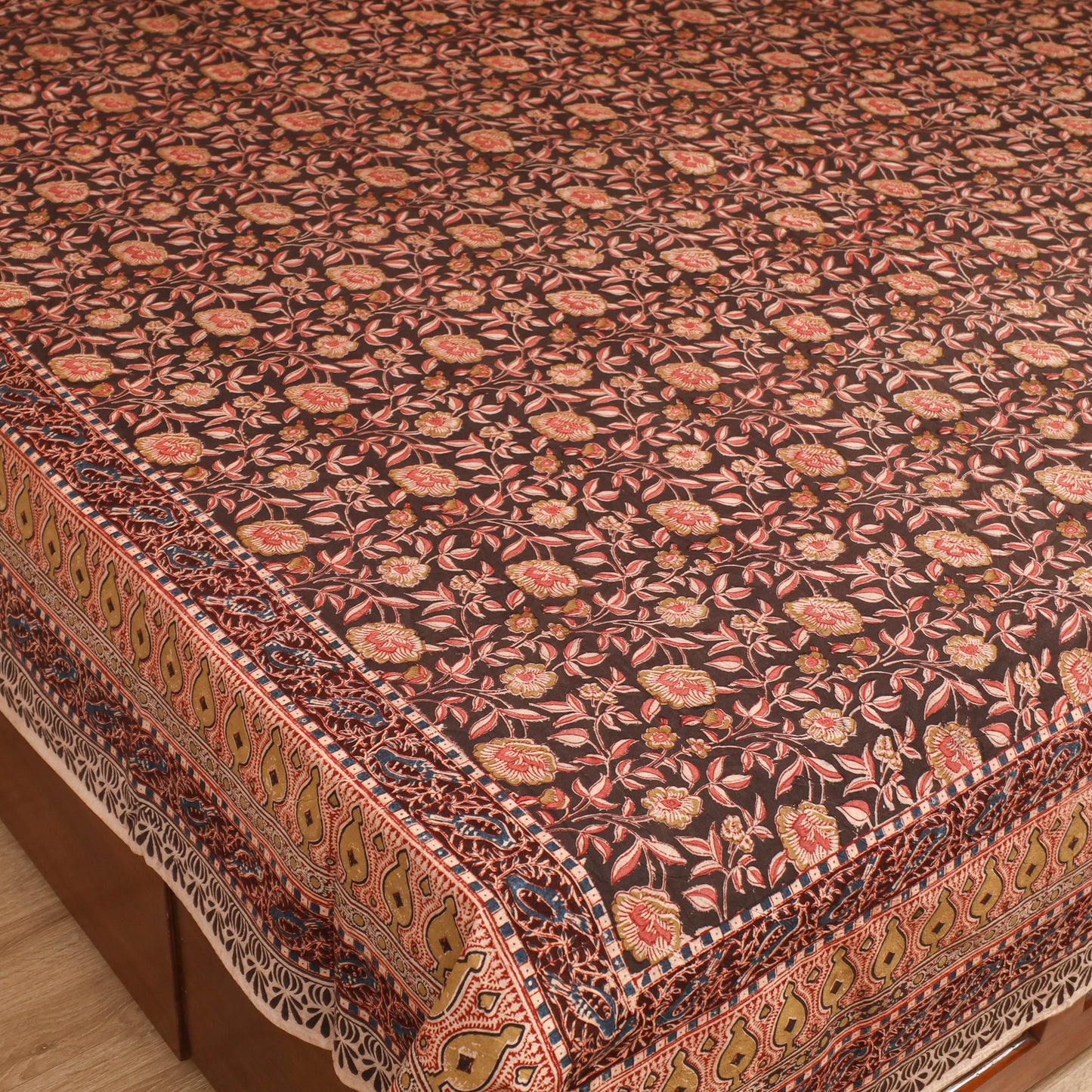 Pedana Hand Block Kalamkari Print Double Bedsheet (108 x 90 in) 25