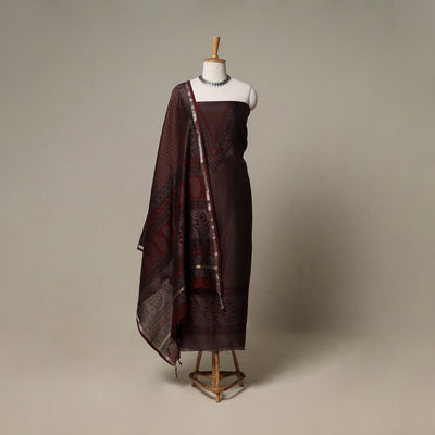 Bagh Hand Block Print Natural Dyed Chanderi Silk 3pc Unstitched Dress Material Suit Set 63