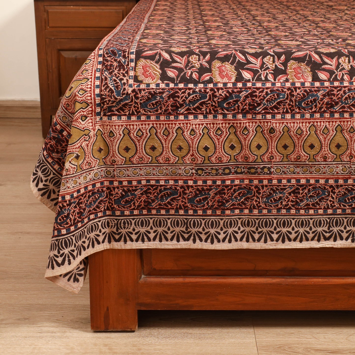 Pedana Hand Block Kalamkari Print Double Bedsheet (108 x 90 in) 25