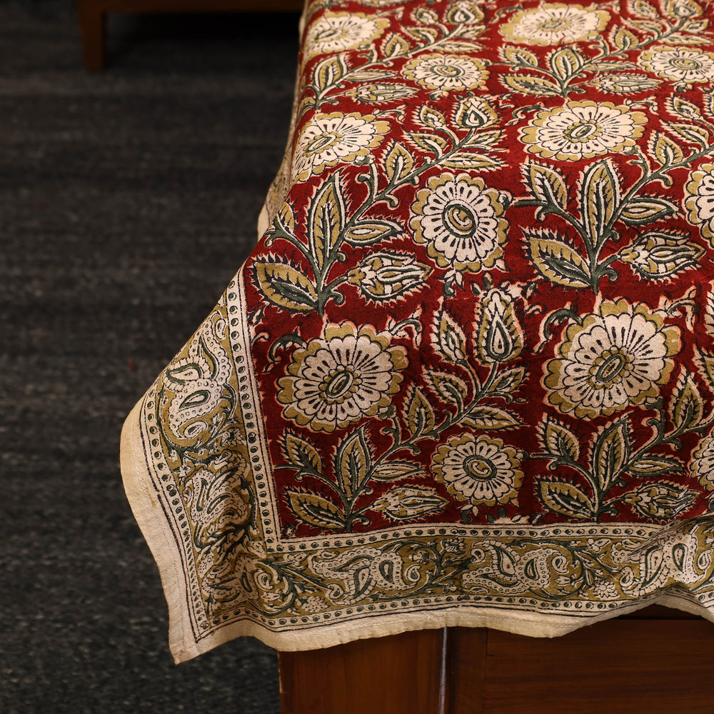 Red - Block Print Cotton Pedana Kalamkari Bed Sheet 10