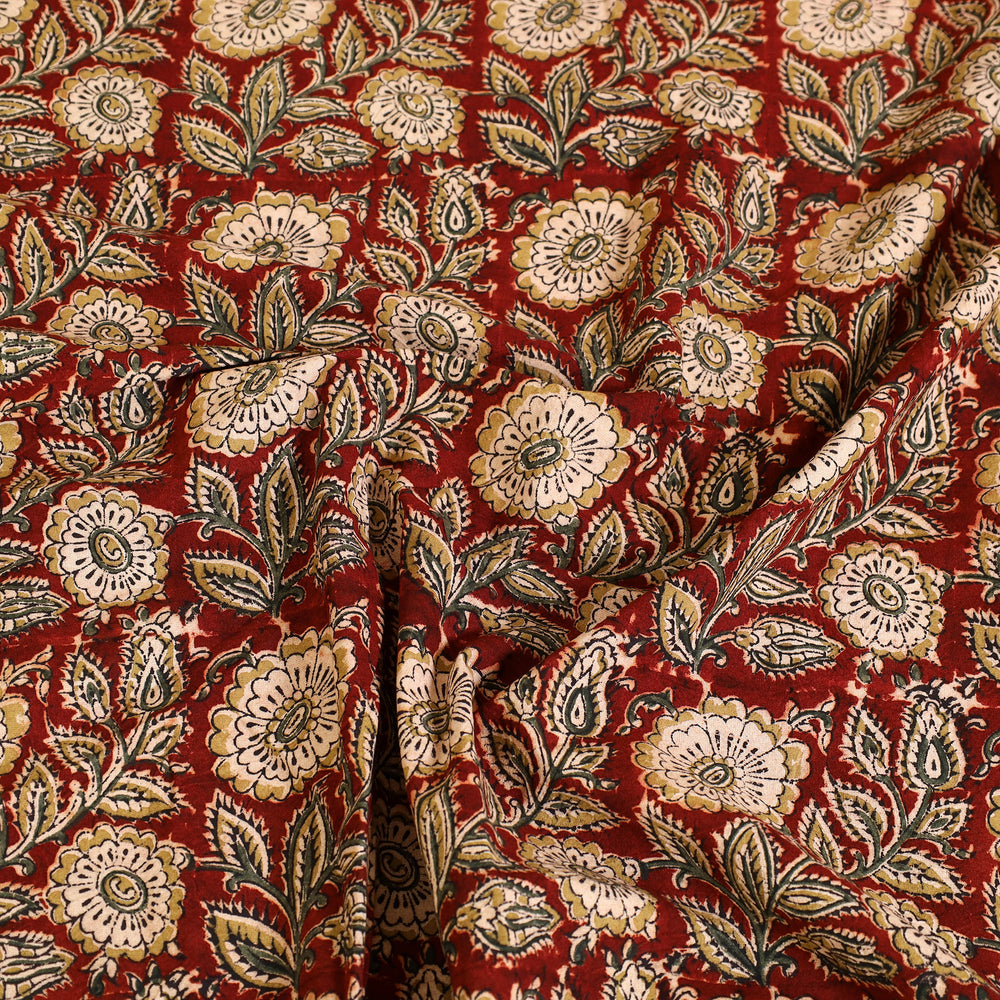 Red - Block Print Cotton Pedana Kalamkari Bed Sheet 10