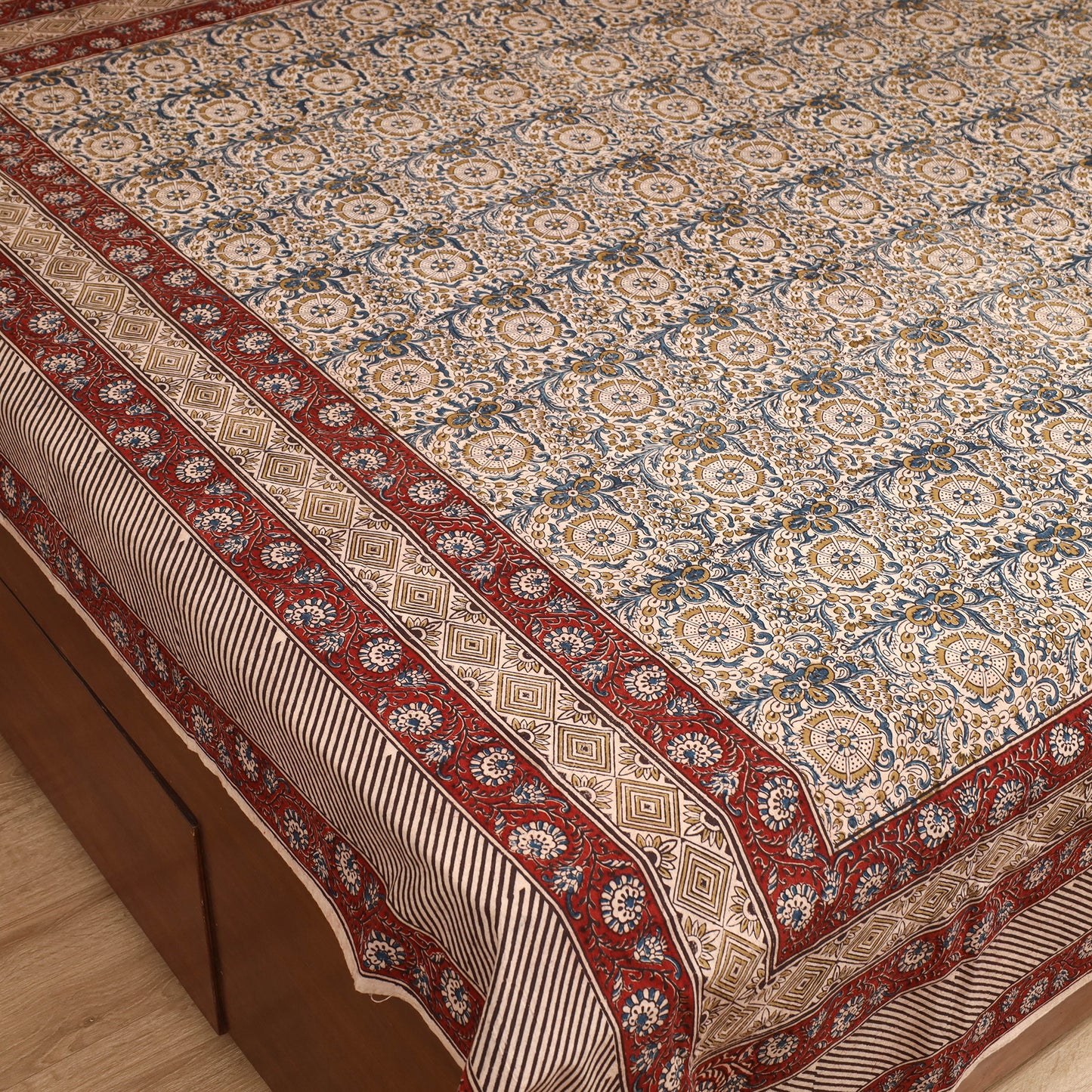 Pedana Hand Block Kalamkari Print Double Bedsheet (108 x 90 in) 26