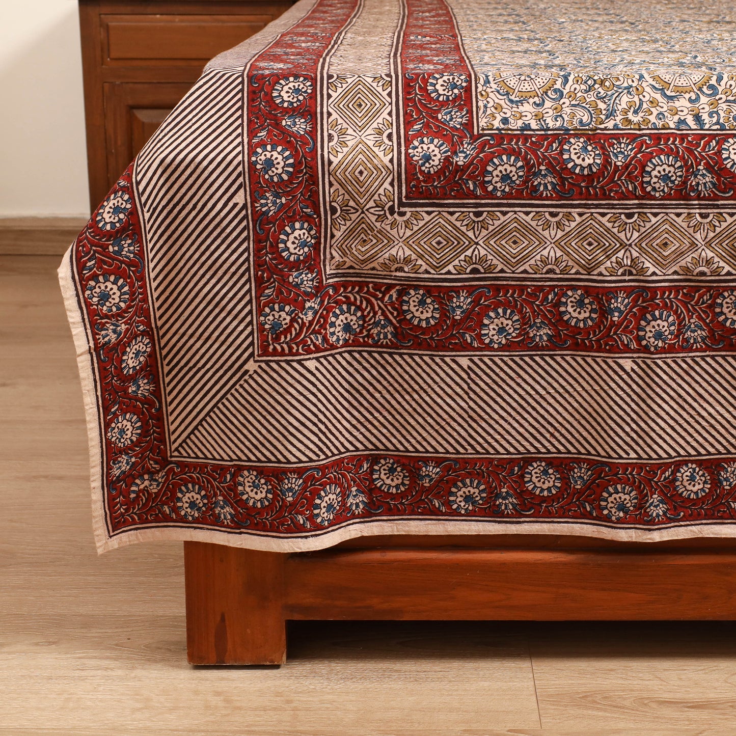 Pedana Hand Block Kalamkari Print Double Bedsheet (108 x 90 in) 26