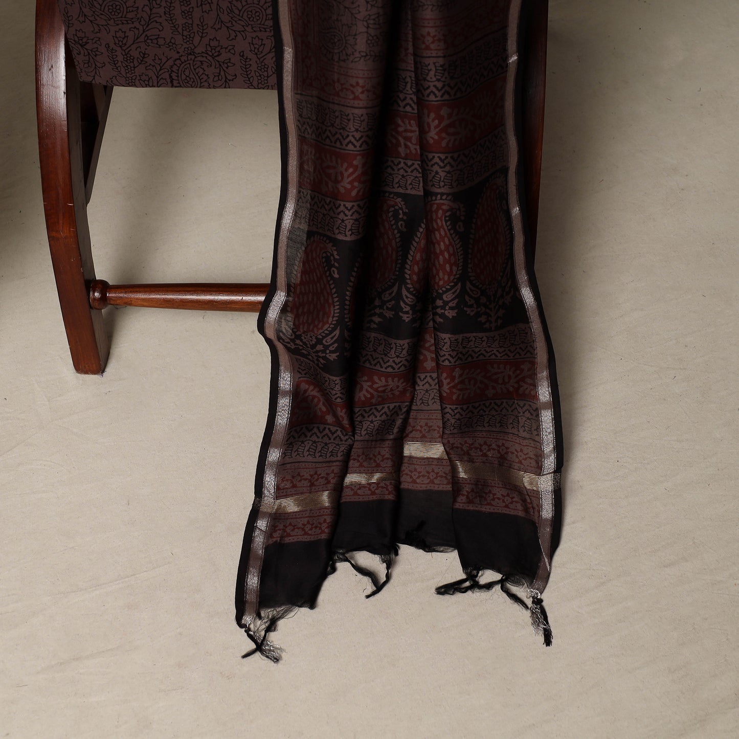 Bagh Hand Block Print Natural Dyed Chanderi Silk 3pc Unstitched Dress Material Suit Set 64