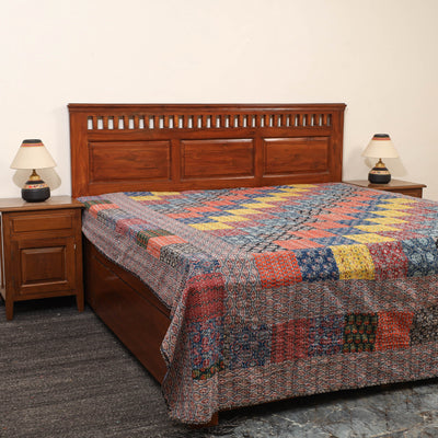 Multicolor - Ajrakh Print Patchwork Double Tagai Kantha Bed Cover 50